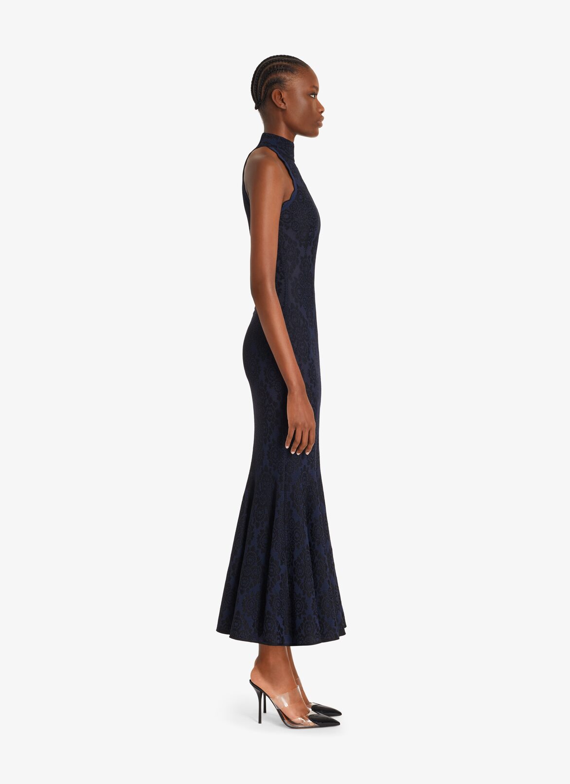 Lingerie long dress ALAÏA MARINE/BLACK LINGERIE LONG DRESS